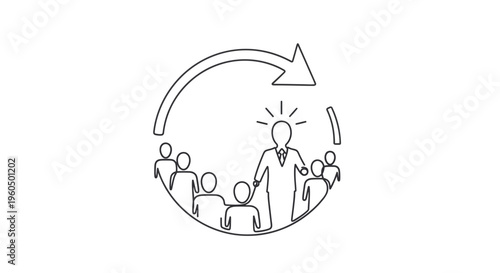 Leadership and Teamwork: Business Leader Inspiring Group with Ideas and Growth Cycle