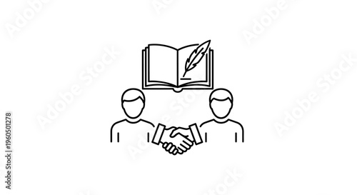 Business Partnership Agreement: Two People Shaking Hands Over Open Book