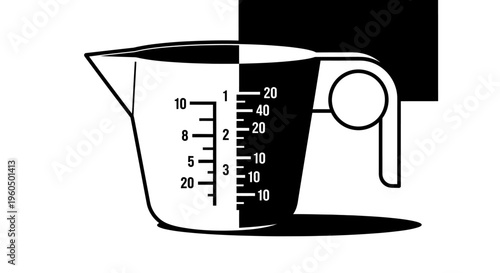 Measuring cup with dual markings, black and white, kitchen tool for cooking and baking