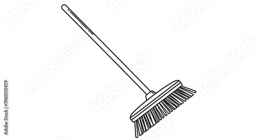 Cleanliness Concept: Simple Line Drawing of a Broom on a White Background