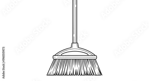 Simple Line Drawing of a Broom with Handle on White Background