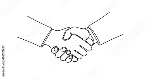 Handshake, Business Partnership Agreement, Trust and Collaboration Concept, Line Art