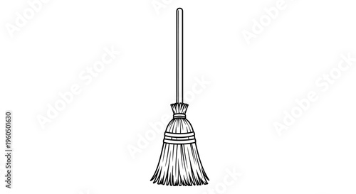 Simple Black and White Drawing of a Broomstick on a White Background