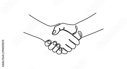 Handshake illustration, partnership and agreement, business concept, single line drawing