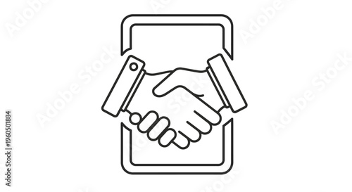 Online Business Deal: Handshake Through Smartphone Screen, Digital Partnership