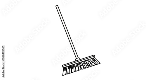 Simple Line Drawing of a Broom on a White Background