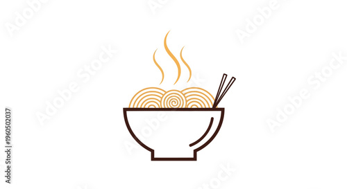 Steaming Bowl of Noodles with Chopsticks - Asian Food Icon