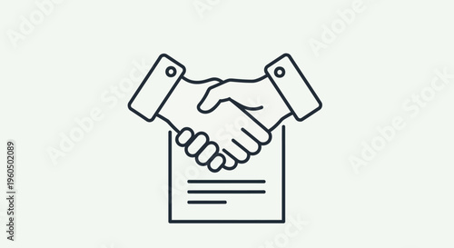 Business Partnership Agreement Handshake Over Contract Document Line Art Icon