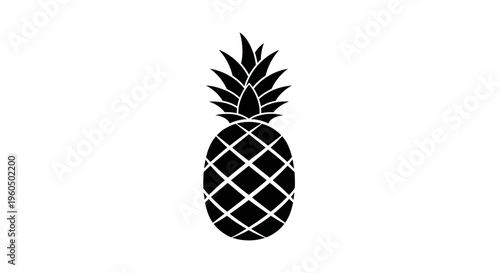 Black and white pineapple icon, tropical fruit silhouette, graphic resource