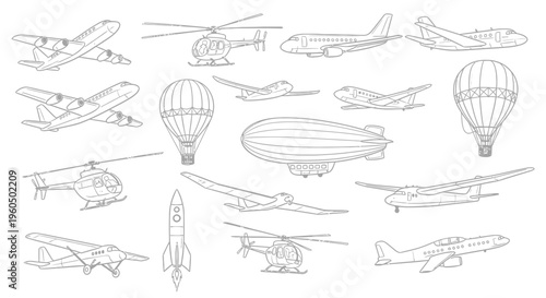 Collection of various aircraft and airborne vehicles