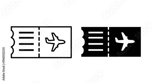 Airplane ticket icons in black and white