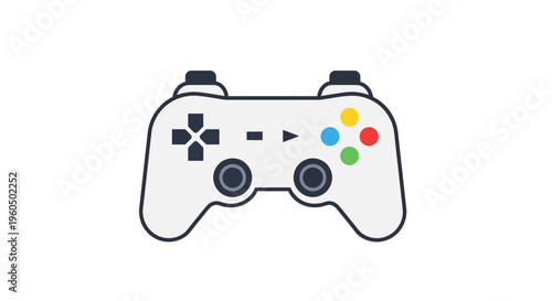 Modern White Video Game Controller Isolated on White Background, Gaming Concept