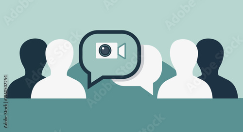 Online Communication Concept: People Chatting with Video Call Icon in Speech Bubble