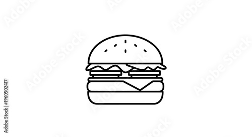 Simple line art icon of a hamburger, minimalist food illustration