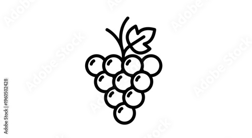 Simple Line Art Icon of a Bunch of Grapes with Leaf and Stem