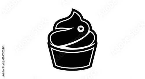 Black and white cupcake icon with a star sprinkle on top