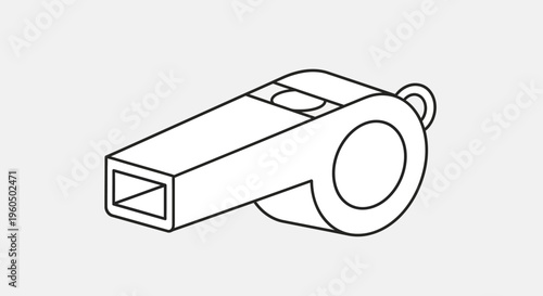 Black and white outline drawing of a sports whistle on a light gray background.