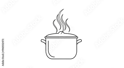 Steaming Pot Icon: Hot Food Cooking, Culinary Heat, Kitchenware Line Art