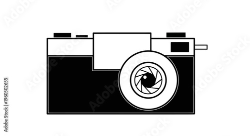 Retro Camera Icon: Vintage Photography Symbol, Classic Device, Minimalist Design
