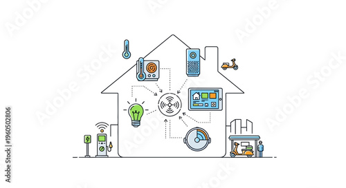 Smart Home Technology Network Concept - Connected Devices and Automation