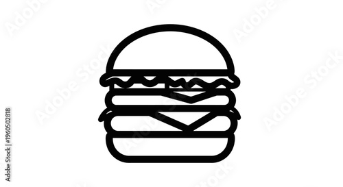 Simple line art icon of a hamburger with two patties and cheese