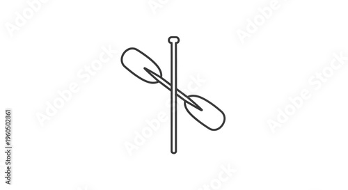 Kayak Paddle Crossed Over Oar on White Background, Minimalist Line Art Icon
