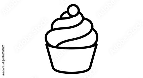 Simple cupcake outline icon, minimalist dessert graphic, sweet treat symbol