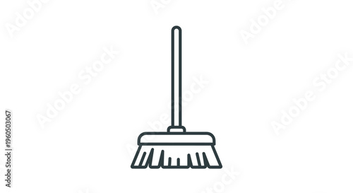 Simple Line Art Icon of a Broom for Cleaning and Housekeeping