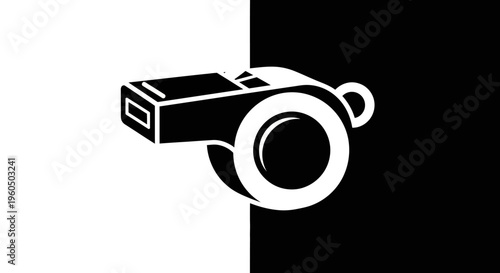 Symbolic Whistle Icon on Split Black and White Background