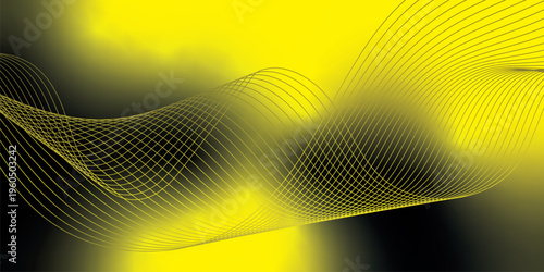 Bright yellow and black gradient light waves rising smoothly from a dark shadowed base over a grainy textured background with gentle luminous accents, modern creative banner design