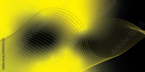 Bright yellow and black gradient light waves rising smoothly from a dark shadowed base over a grainy textured background with gentle luminous accents, modern creative banner design