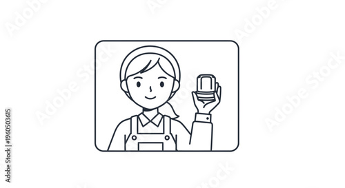Woman holding makeup compact, illustration, beauty, cosmetics, simple line art
