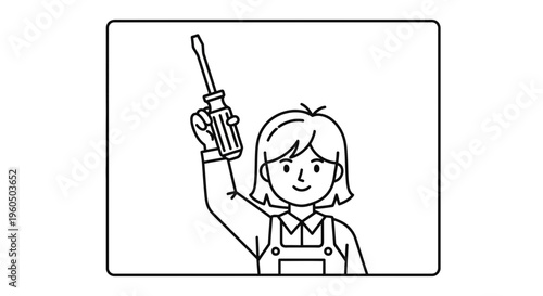 Woman holding screwdriver, ready for DIY or repair work, illustration