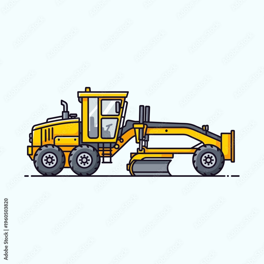 Fototapeta premium Yellow Road Grader Machine Construction Vehicle Flat Illustration Design