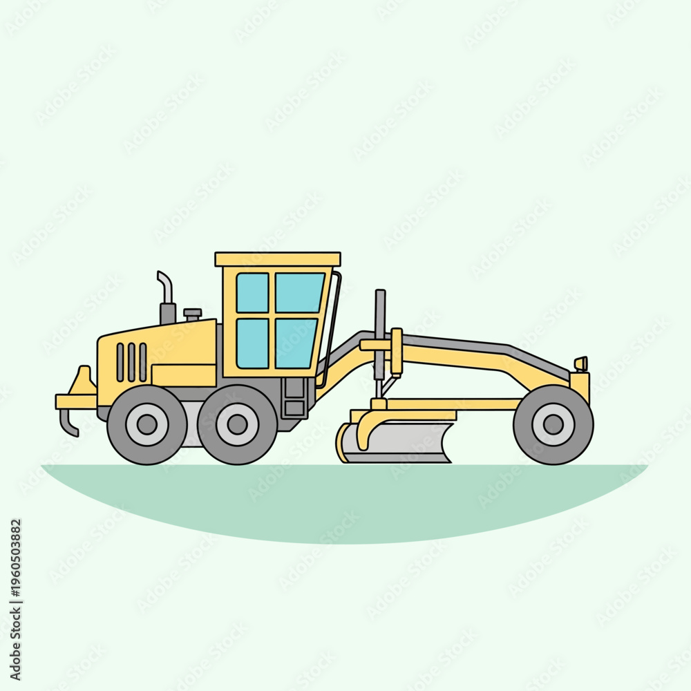 Naklejka premium Yellow Road Grader Machine Illustration For Construction And Maintenance Projects
