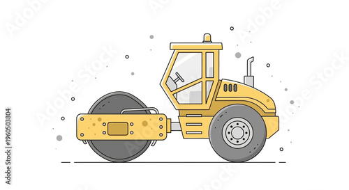 Yellow Road Roller Machine Illustration Flat Design Style