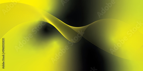 Bright yellow and black gradient light waves rising smoothly from a dark shadowed base over a grainy textured background with gentle luminous accents, modern creative banner design