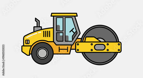 Yellow Road Roller Machine Simplified Vector Icon