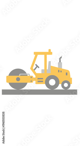 Yellow Road Roller Machine On Grey Surface Industrial Equipment Graphic Illustration