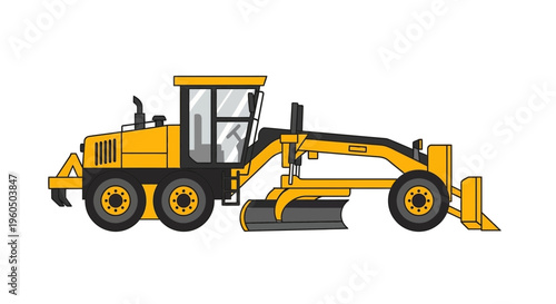 Yellow Motor Grader Heavy Construction Vehicle Illustration
