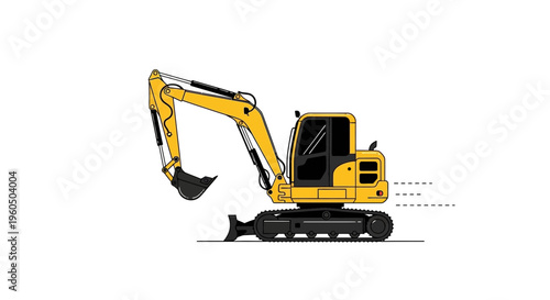 Yellow Excavator Machine On White Background Construction Vehicle