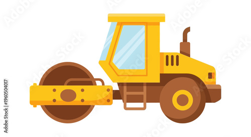 Yellow Roller Machine For Construction Projects On White Background