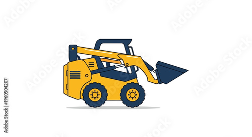 Yellow Skid Steer Loader With Blue Bucket Ready For Work