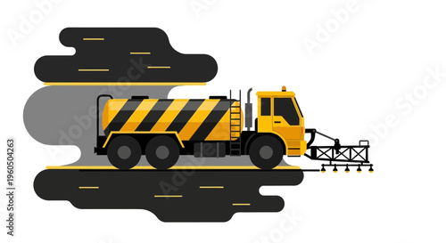 Yellow Spray Truck Working on Road Construction Graphic Design