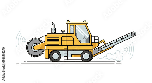 Yellow Road Milling Machine Working On The Ground