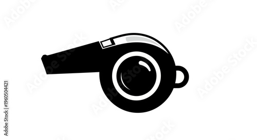 Black whistle icon isolated on white background, symbol of sports and warning