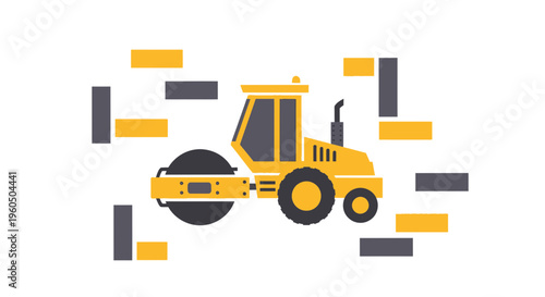 Yellow Steamroller Construction Machine Graphic Element For Projects