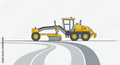 Yellow Grader Machine Performing Road Construction And Leveling Works