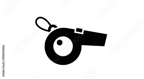Black whistle icon on white background, symbol of sport, game, and warning