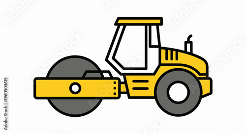 Yellow Steamroller Icon Construction Machine Flat Design